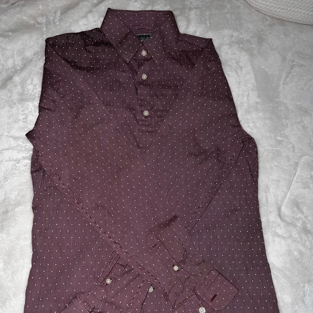 Express Maroon and White Pinstripe Shirt
